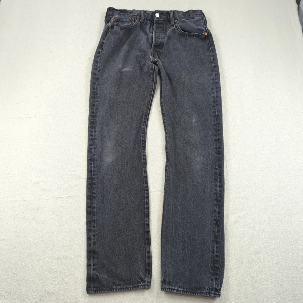 Levis 501 Jeans Mens 33x32* Black Button Fly Western Classic American Distressed